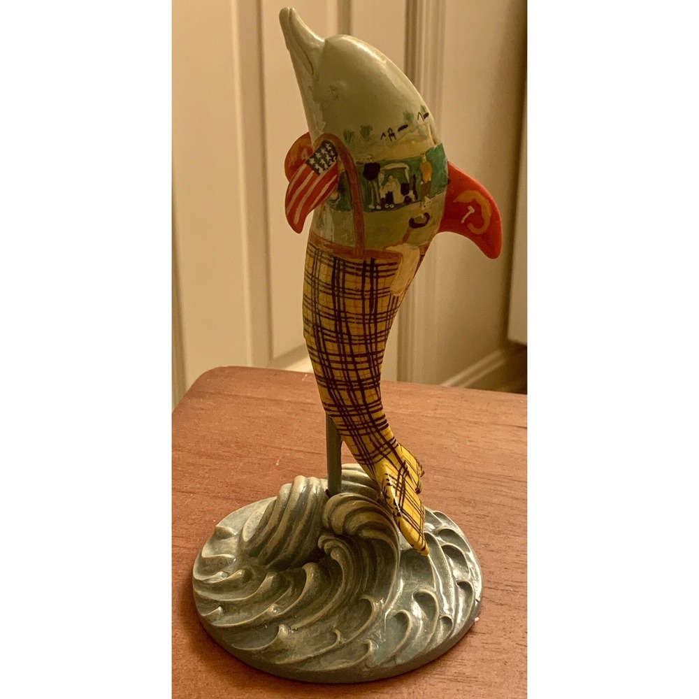 2003 Dolphins Around Town 8" Golfin' Dolphin #13508 Rare Beach Sculpture